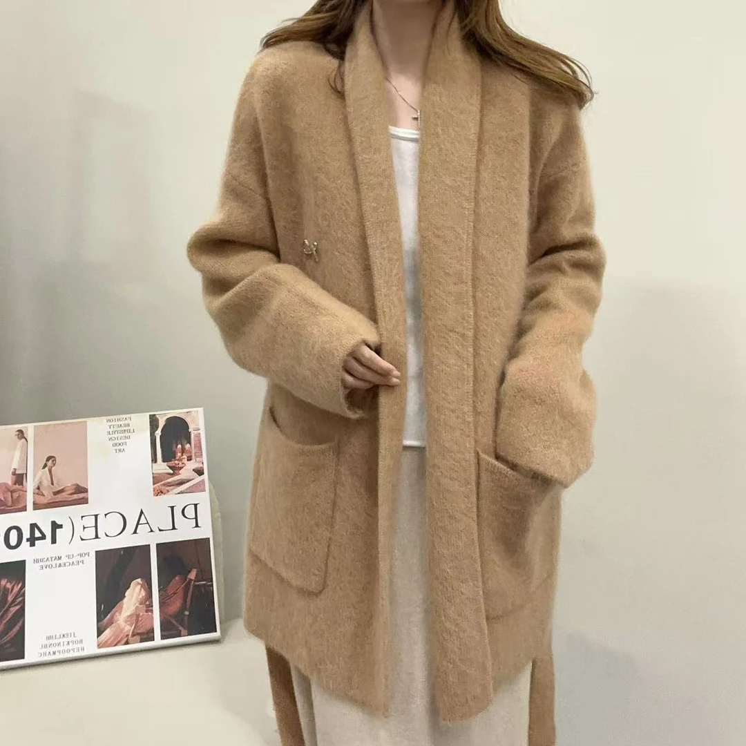 【百分百山羊绒】拉绒工艺241961-100羊绒慵懒时尚带腰带款大衣
