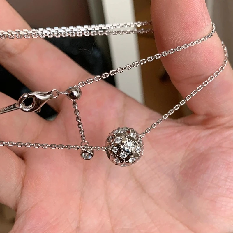 铜合金项链 Tc.3248高级感满钻水波纹路路通项链爆闪圆球吊坠高颜