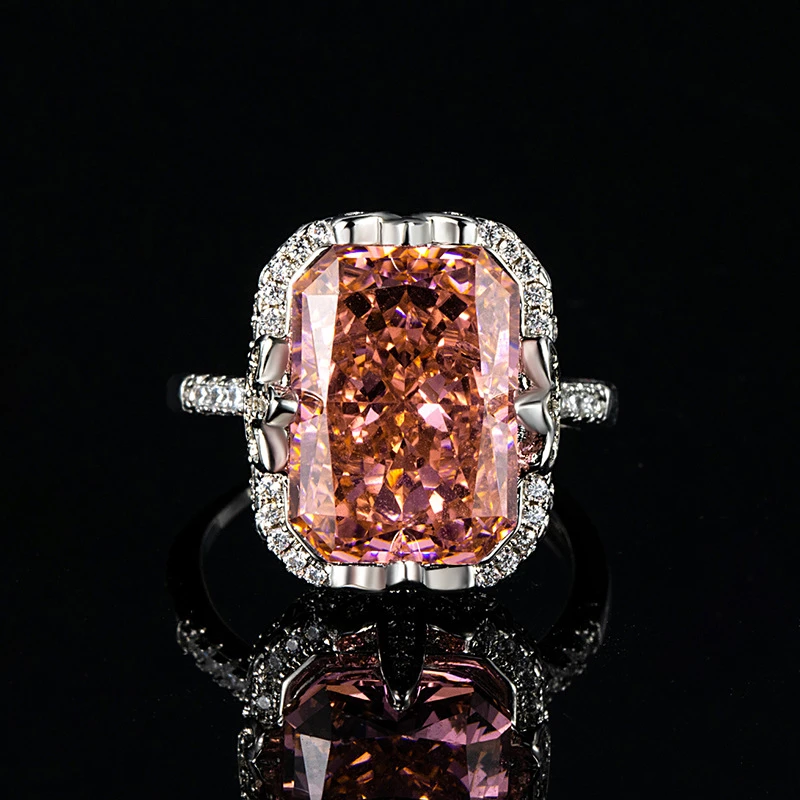 铜合金戒指 Tc.9001帕帕高碳钻百搭切豪镶长方戒指气质轻奢时尚