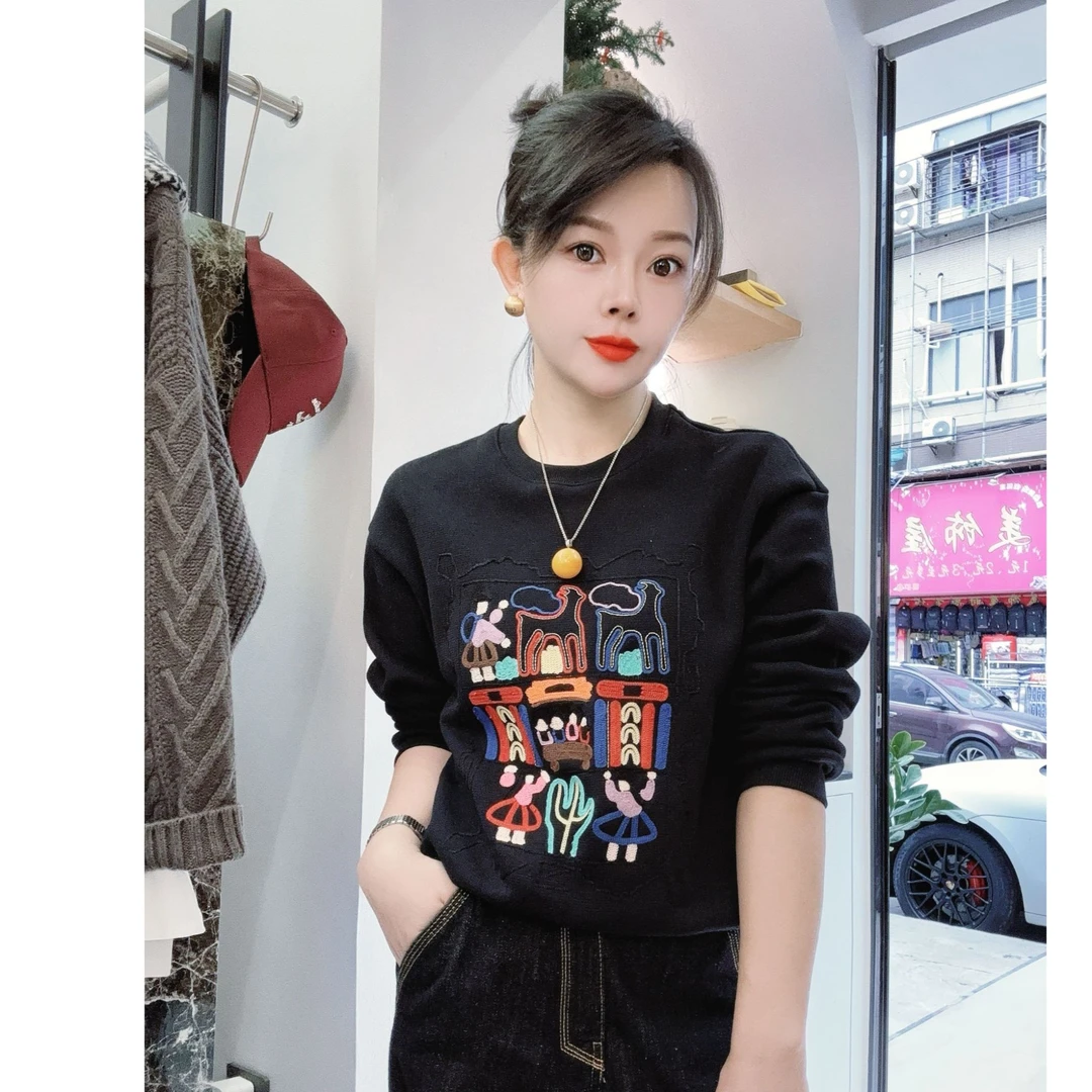 【小韩家】欧货2024秋冬新款刺绣加绒卫衣