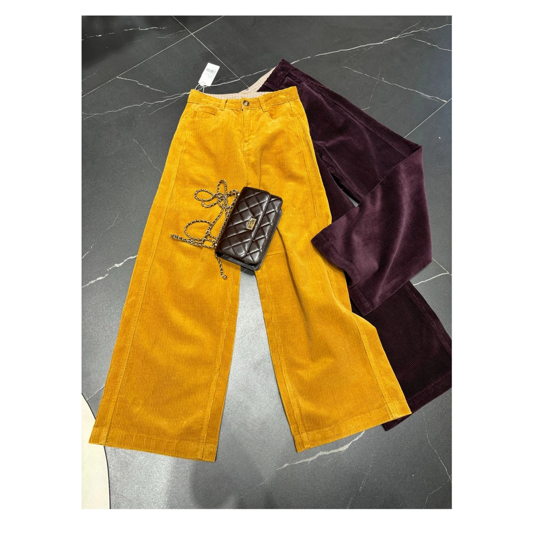 【小韩家】欧货2024秋冬新款设计师款复古百搭显瘦灯芯绒阔腿裤