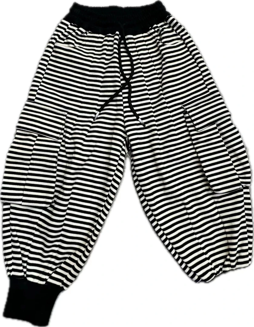 蛋蛋家{福利款黑白条纹口袋裤321