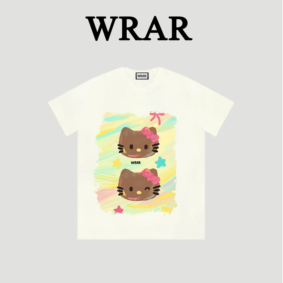 【郭一一专属】咖色KT 新品潮流圆领夏季透气宽松T恤印花春夏休闲