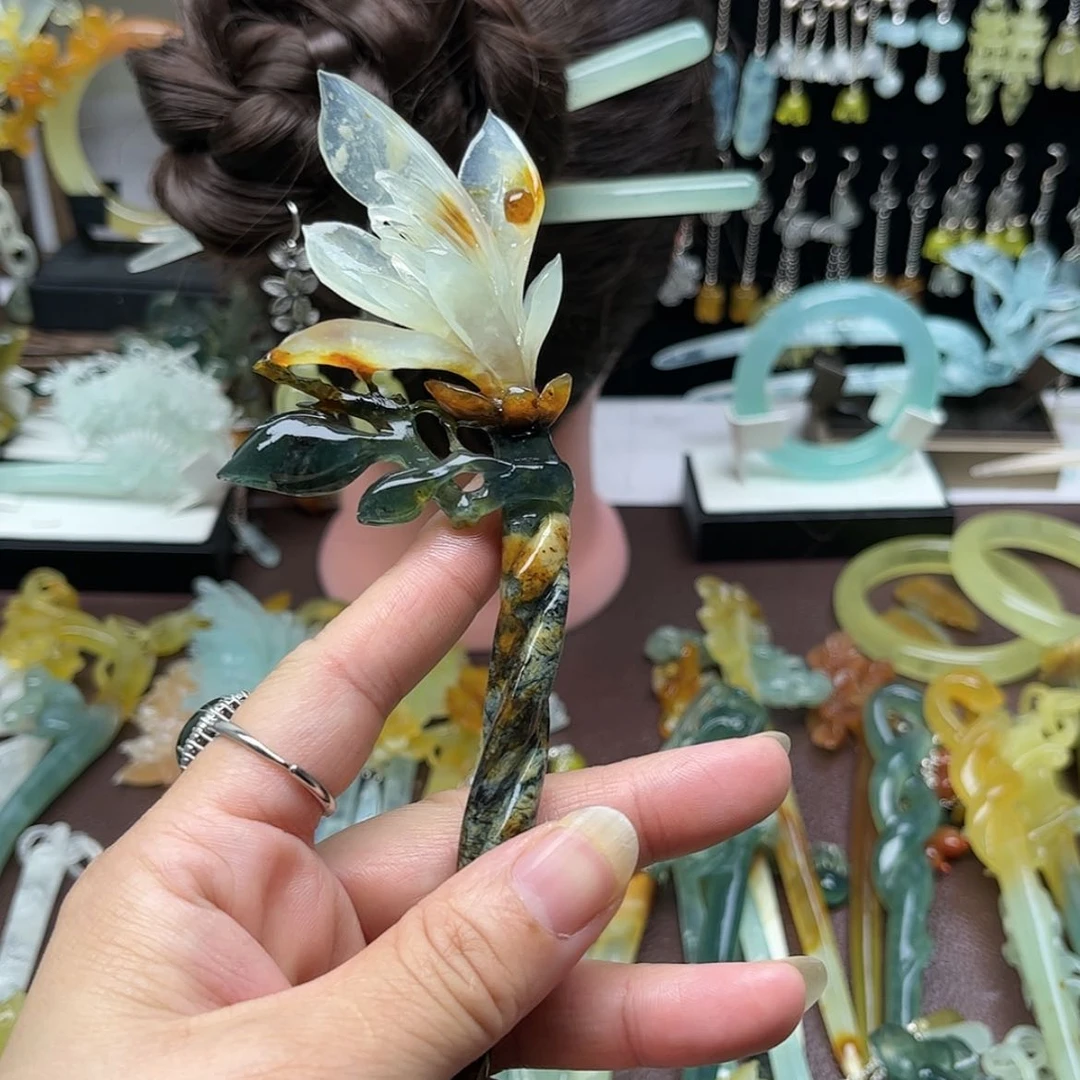 【闪购商品】蛇纹石玉发饰合金晓*