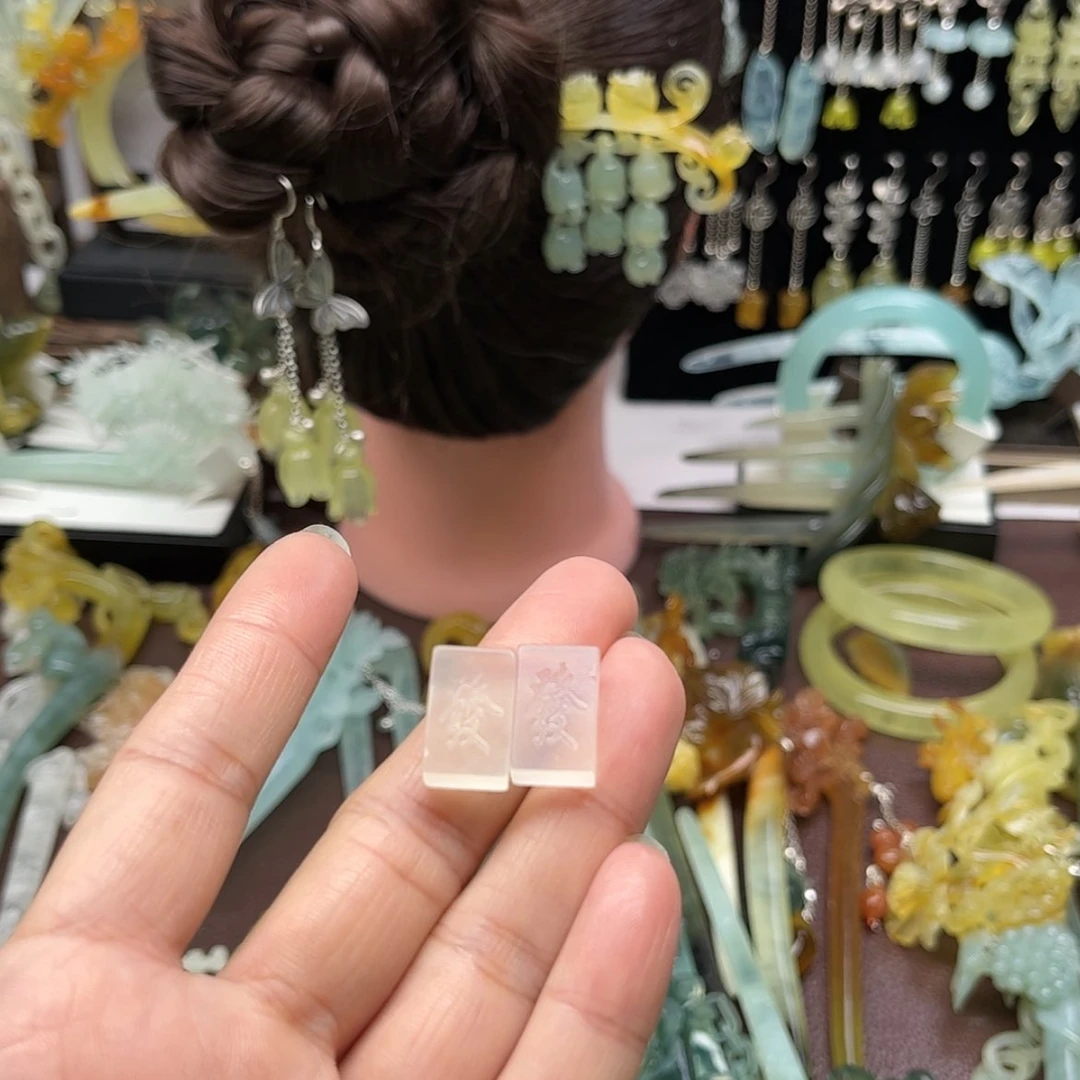 【闪购商品】蛇纹石玉发饰合金利