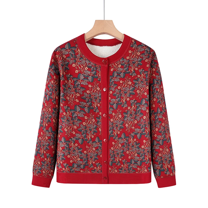 2024中老年妈妈装新款加绒加厚开衫长袖宽松遮肉保暖棉衣短款外套