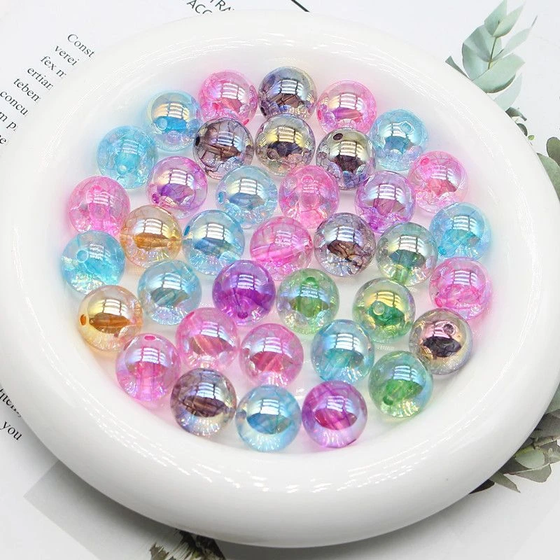 16mm彩线裂纹拉线亚克力冰透圆珠散珠手机链饰品配件 DIY手工串珠