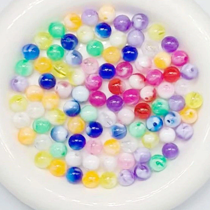 手工串珠材料双色仿玉珠手链项链亚克力珠子散珠抛光猫眼珠