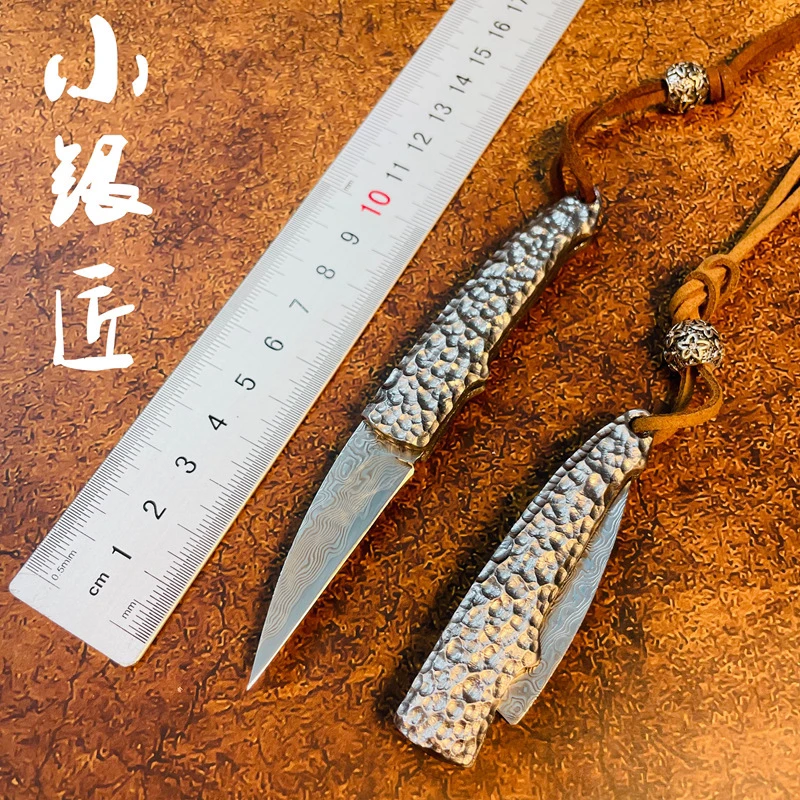 大马士革刀具随身迷你小刀锋利折叠工具刀便携户外防身用品钓鱼刀