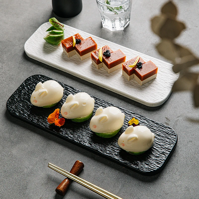 高级感盘子陶瓷寿司盘长方盘平板盘蛋糕甜品盘长条盘日式餐厅摆盘
