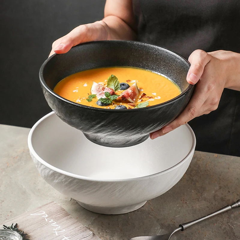 创意石纹简约陶瓷汤面碗家用拉面餐具碗斗笠碗沙拉炒菜深碗大汤碗