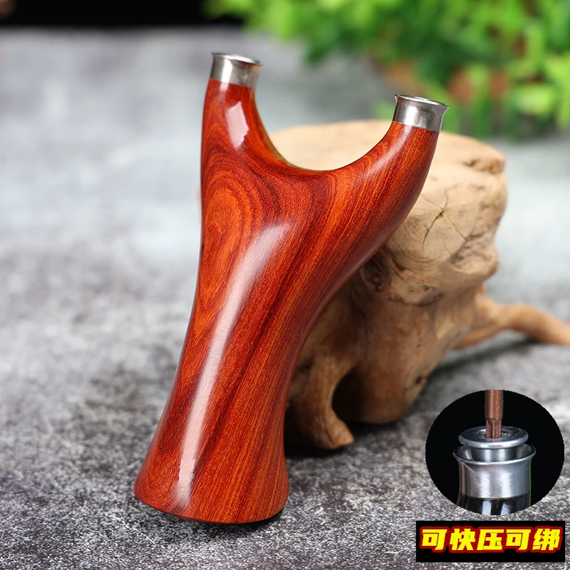 红檀快压实木弹弓木头木制原木扁皮弓反曲精准飞虎叉手工弹弓户外