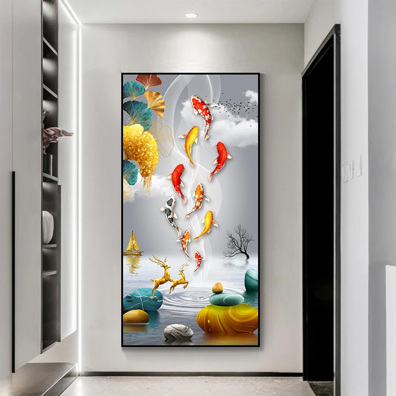 入户玄关装饰画自粘3d立体墙贴画新款轻奢进门过道客厅背景墙壁纸