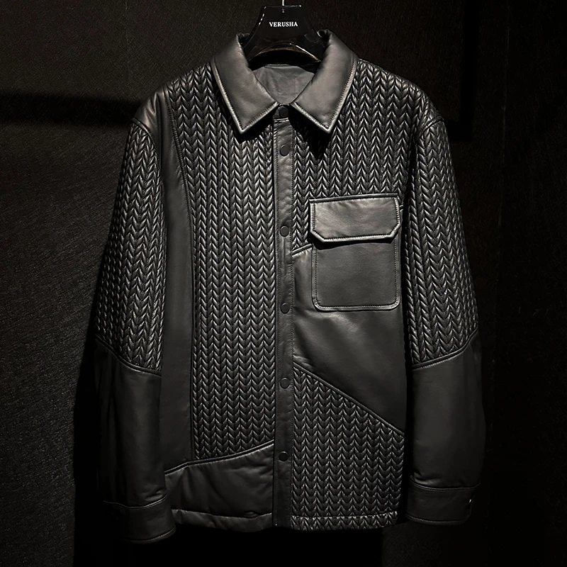 【VERUSHA】秋冬新款男士真皮皮衣绵羊皮麦穗拼接时尚百搭外套2369