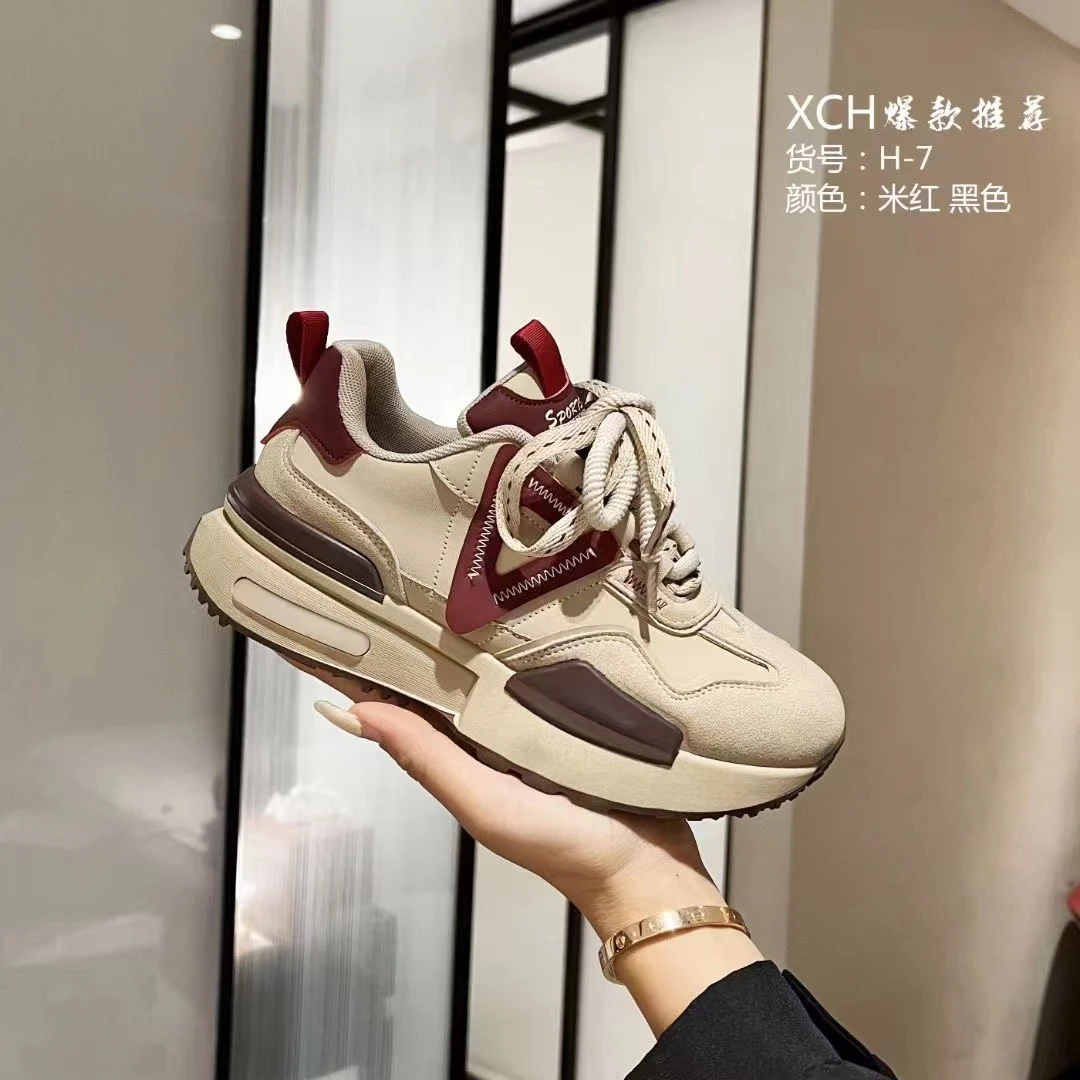 2023新款时尚百搭秋季厚底增高拼色阿甘鞋运动休闲老爹鞋跑步鞋