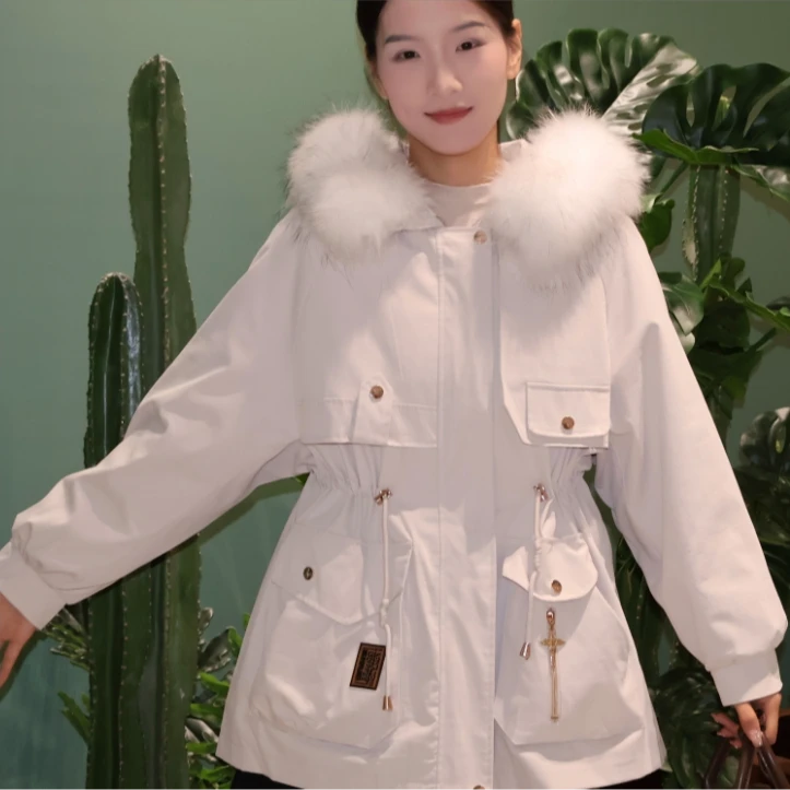 【长乐词】2024冬季爆款女时尚休闲潮流百搭真毛派克服连帽收腰保暖