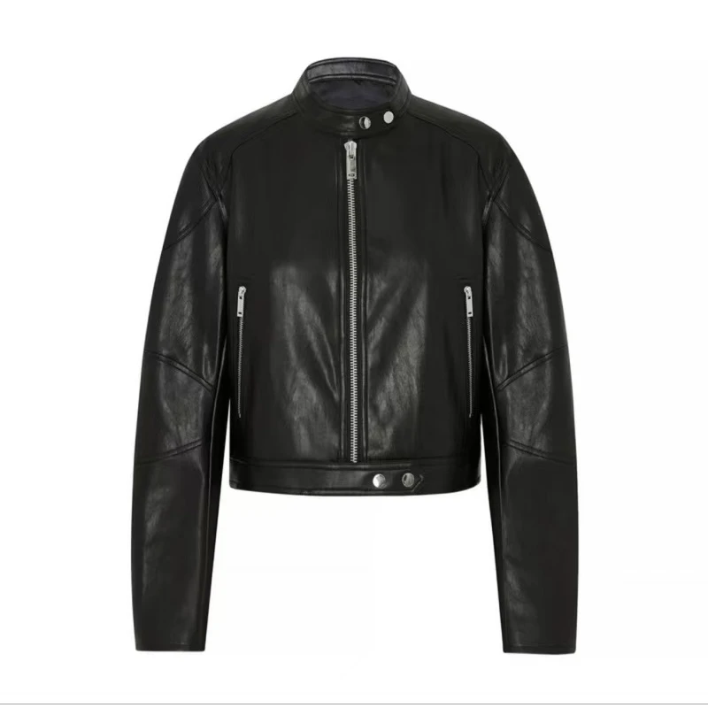 W003【潇潇】95668 MO秋PU皮金属按扣短款皮衣夹克外套机车