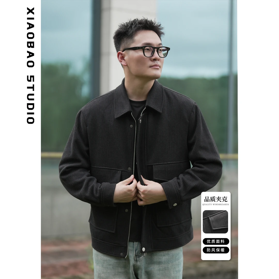 【埃斯杰里亚】【羊毛呢系列】男士休闲双面羊毛呢重工夹克外套1030