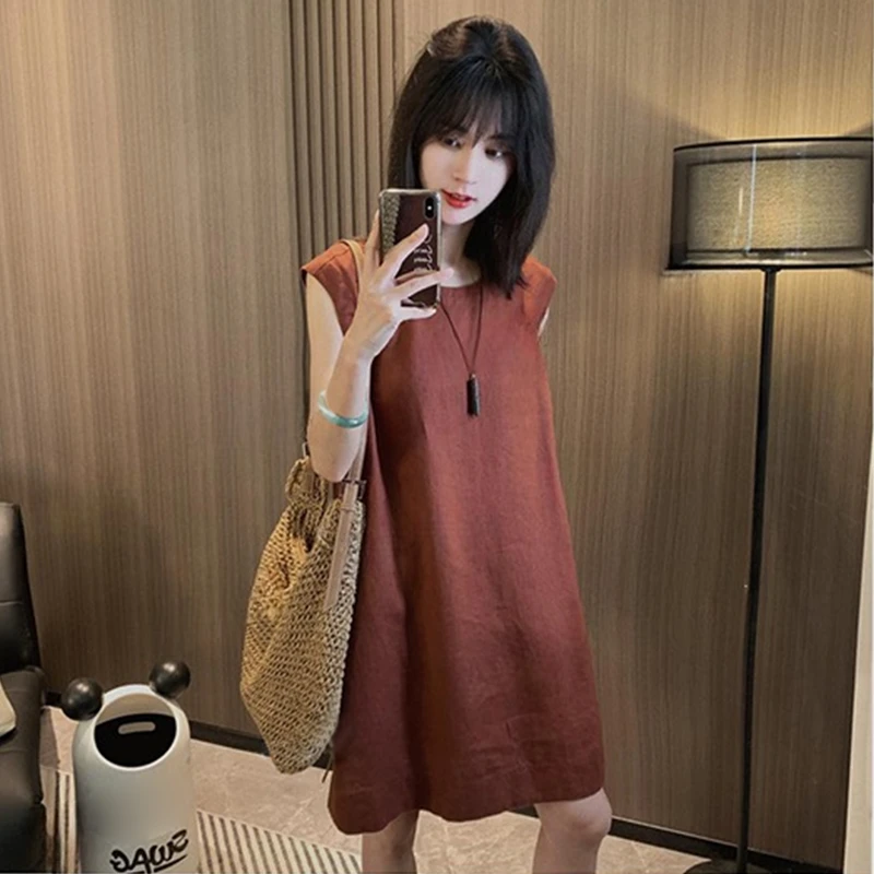 韩版时尚洋气百搭背心裙女2024夏宽松显瘦无袖休闲减龄短裙气质