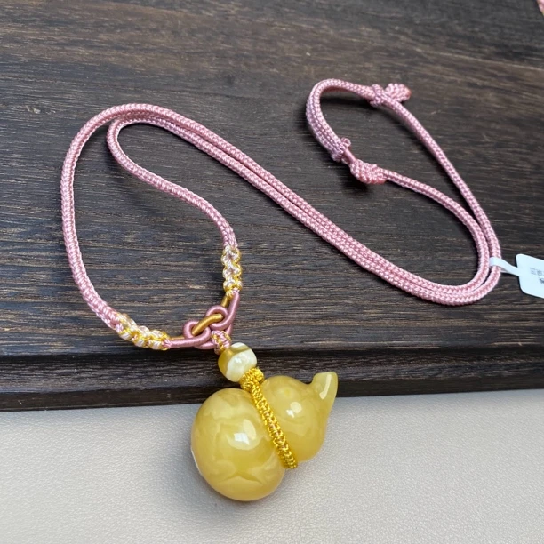 13.4克天然俄料浓蜡妖花蜜蜡葫芦水滴无事牌平安扣吊坠毛衣链项链