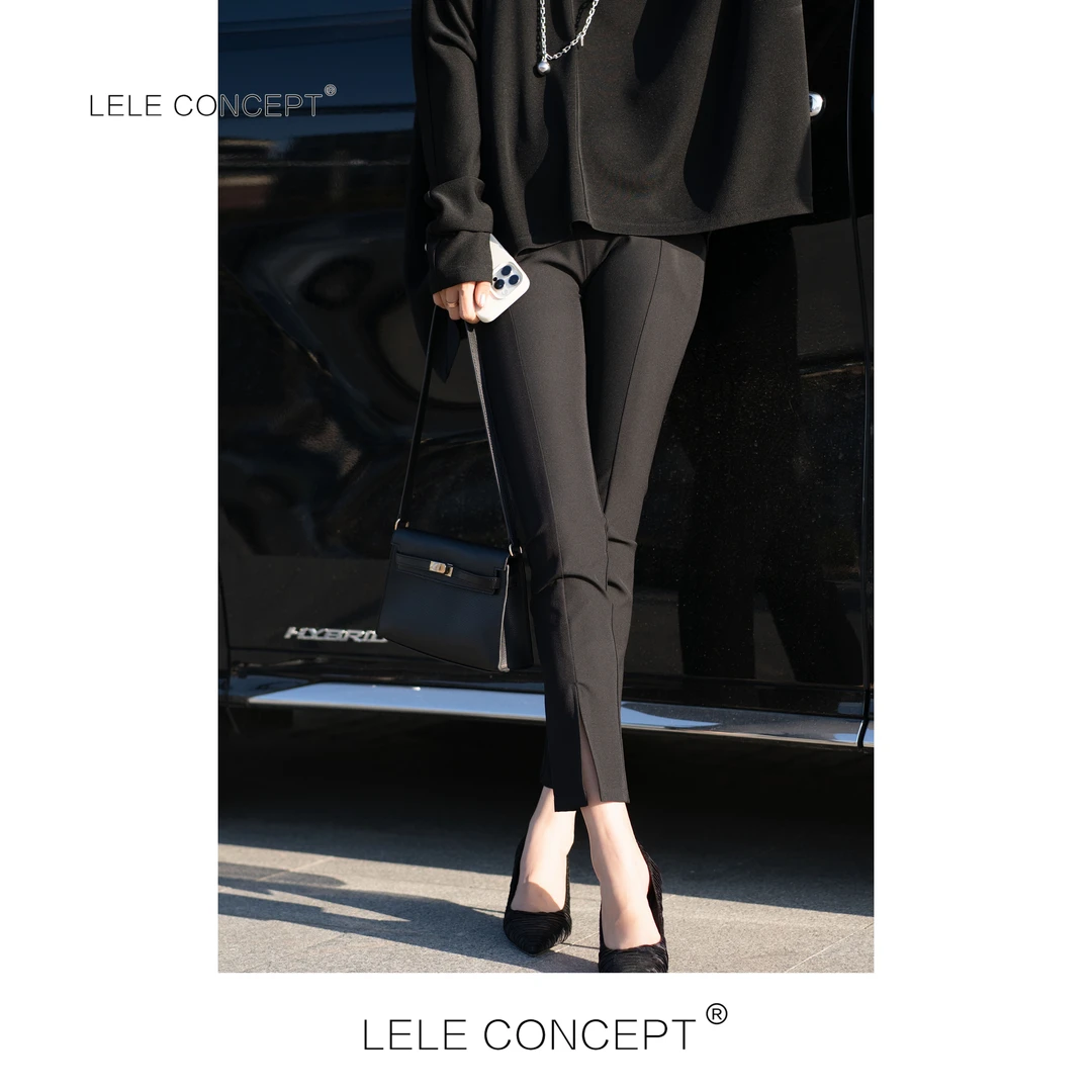 LELE CONCEPT丨「丽」【小神裤】休闲风精致前开叉微喇九分裤K0117