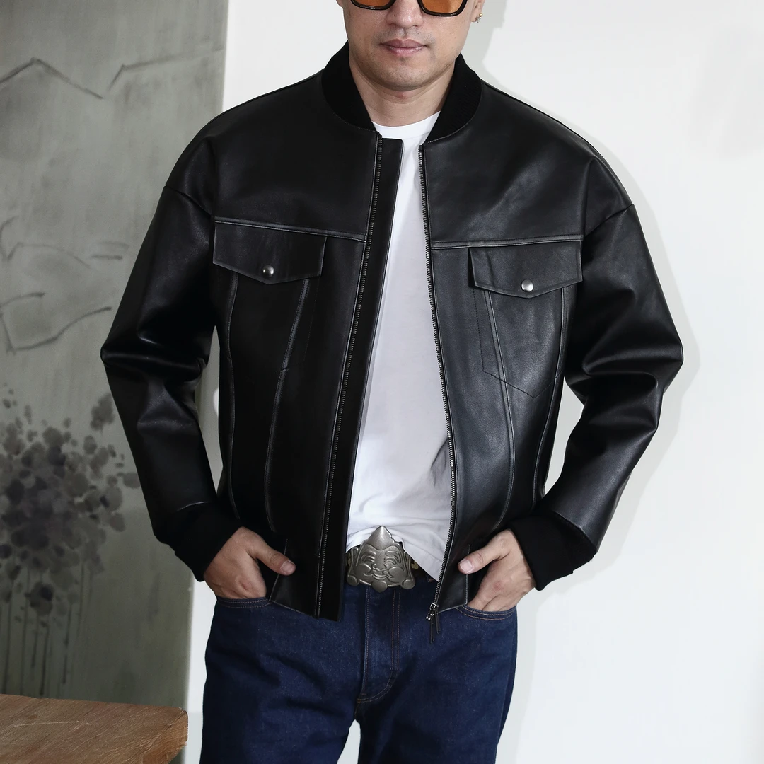 TAFO/他佛 进口擦色小牛皮时尚棒球款男士帅气皮衣上衣夹克 58022