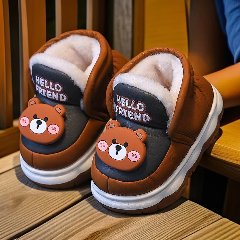 儿童棉鞋冬季2024包跟卡通小熊男童保暖室内居家女童宝宝包头棉鞋