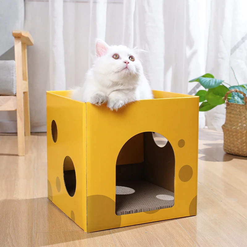 奶酪盒猫抓板钻洞上下两层不掉屑耐磨加厚瓦楞纸磨爪猫窝猫咪玩具
