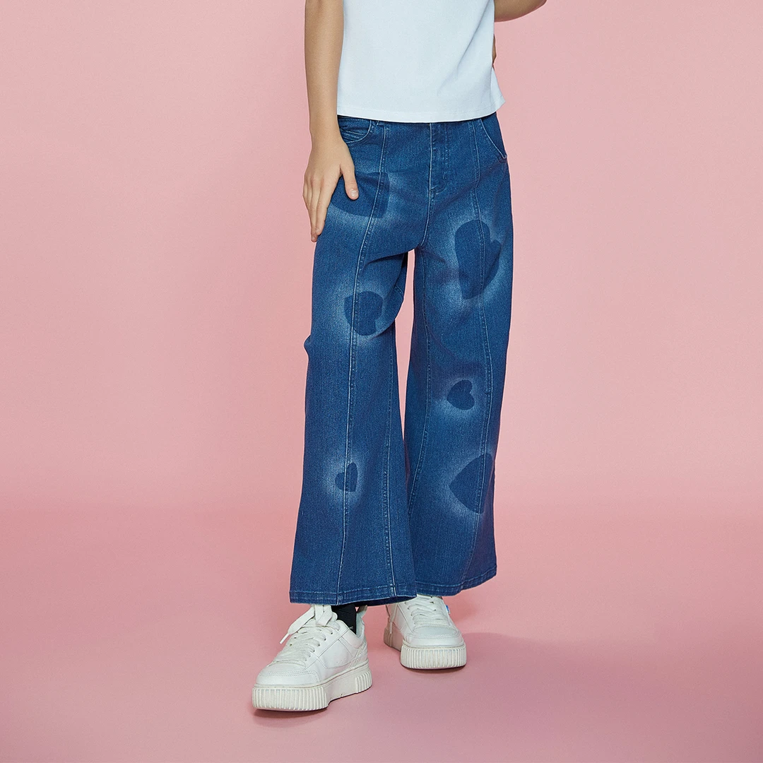 JuicyCouture新款春秋儿童水洗牛仔直筒裤微阔版型宽松女孩中大童