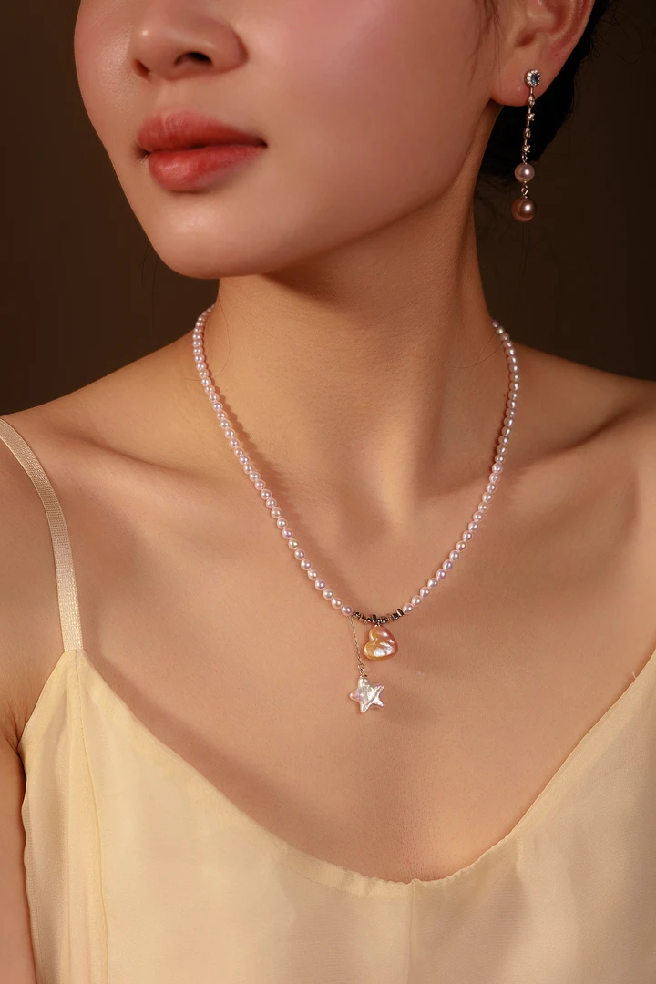 新款纯天然珍珠项链高级爱心星星轻奢百搭气质S925银巴洛克小众