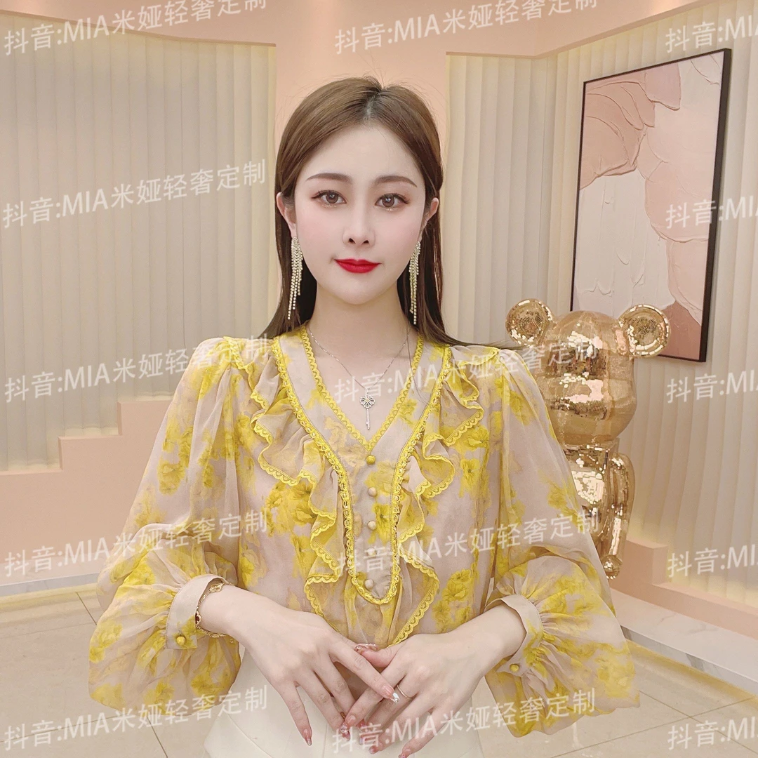 【黄铃木】DY881 夏季新款V领长袖衬衫女百搭薄款减龄衬衫