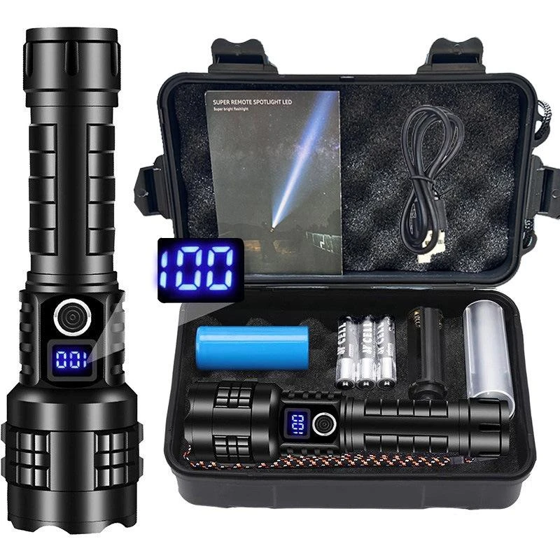 【慧伞】爆款防身led强光手电type-c充电家用户外专用数显手电筒