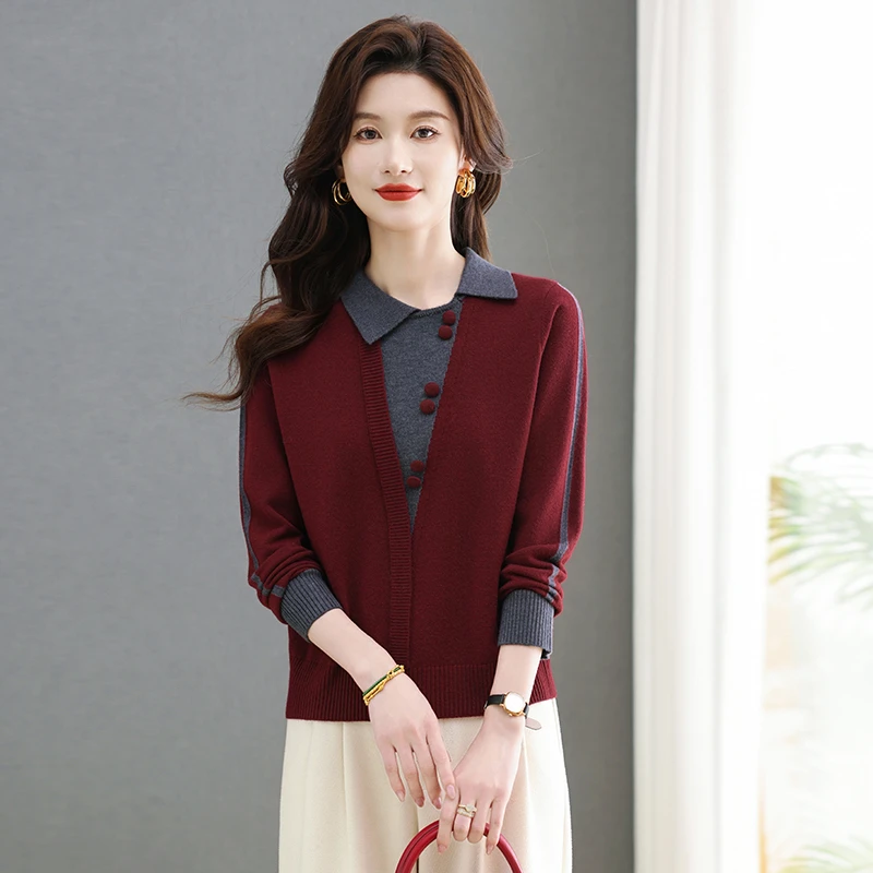 别致女装毛衣秋冬设计师个性毛衫女短款洋气时尚上衣假两件打底衫