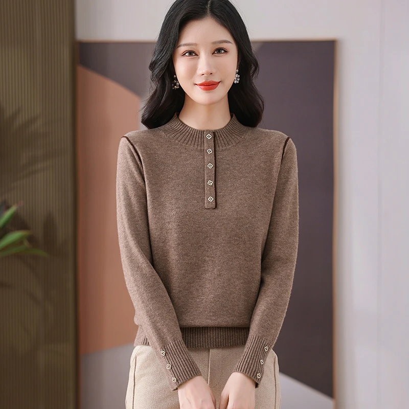 设计感洋气打底衫女中年妈妈纯色气质百搭毛衣针织衫秋冬新款内搭