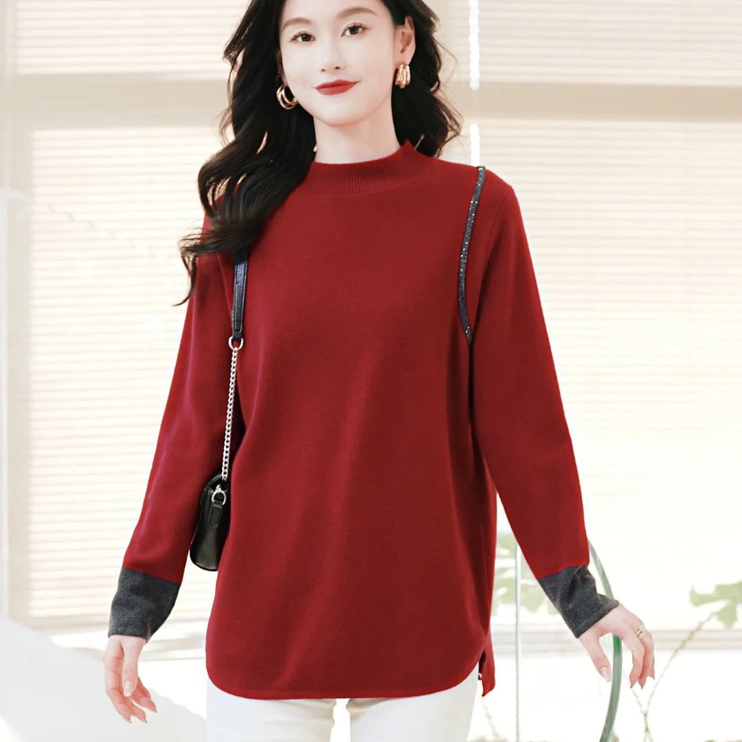 高级感大码女装冬季打底衫洋气气质可外穿长袖针织衫轻奢设计上衣
