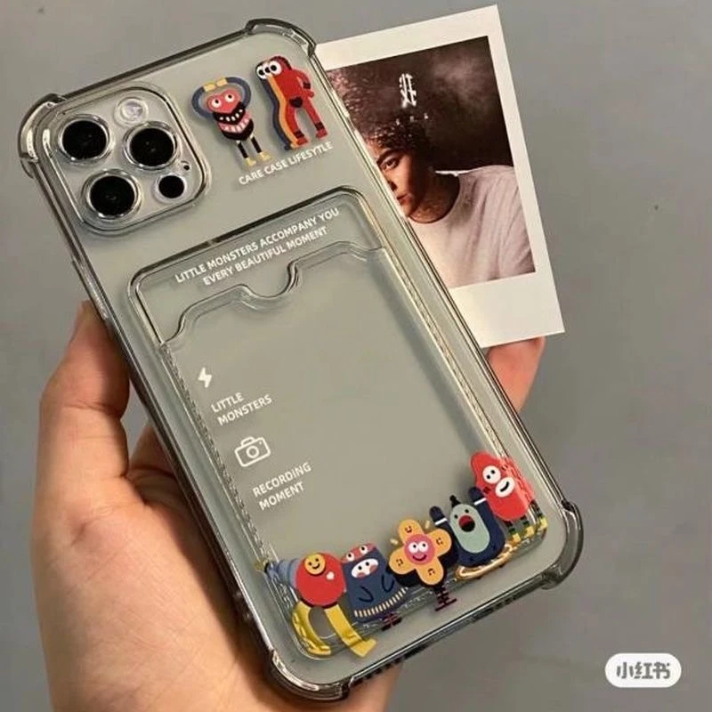 小红书同款小怪兽放照片插卡套iPhone14/12手机壳iPhone11/x/7/8p