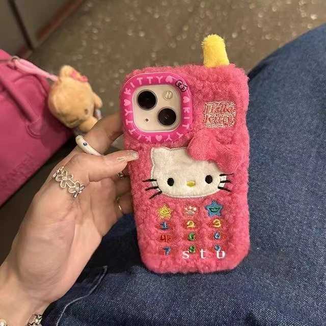 毛绒大哥大凯蒂猫适用iPhone15手机壳苹果14/13promax女12/11秋冬