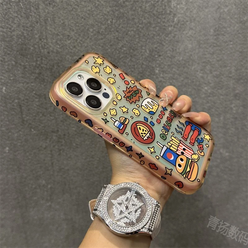 卡通镭射苹果15手机壳iPhone14promax双层防摔1312加厚二合一男女