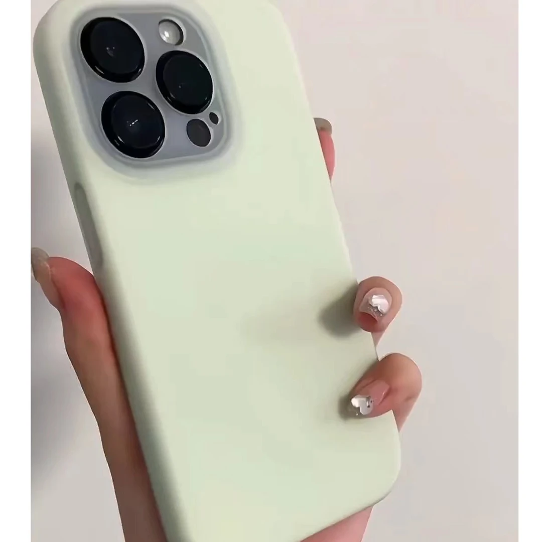 简约苹果14手机壳液态硅胶iphone13女生爆款11防摔奶油绿12纯色