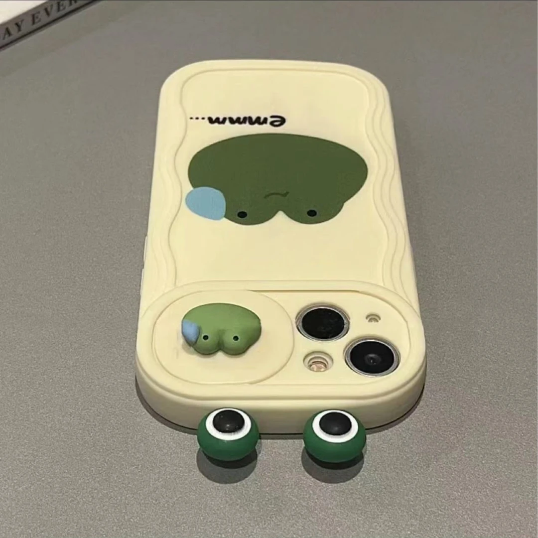 卡通立体流汗青蛙iPhone14手机壳新款苹果13推拉窗12promax软11女