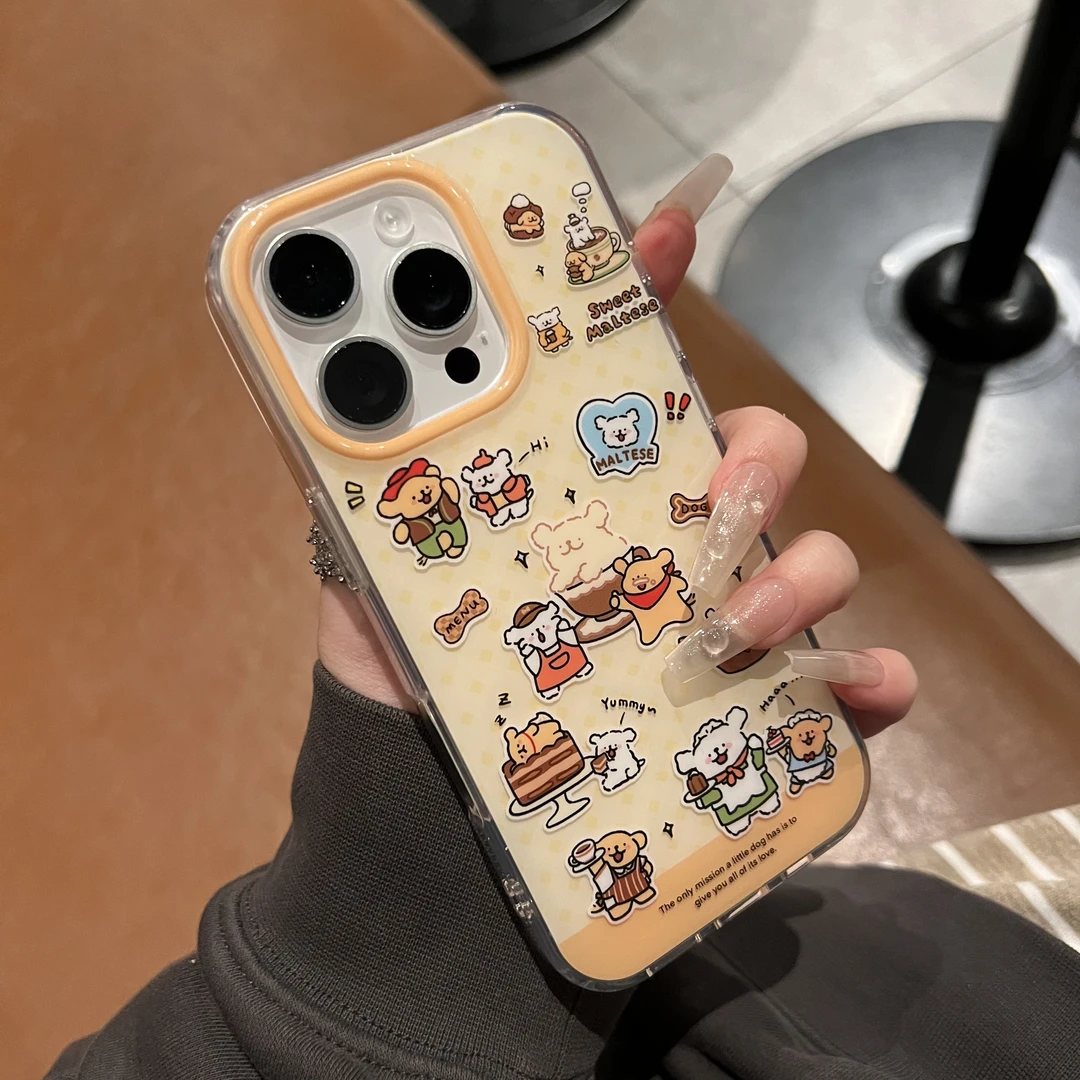 秋冬卡通可爱满屏线条小狗适用iPhone16promax苹果15手机壳14新款