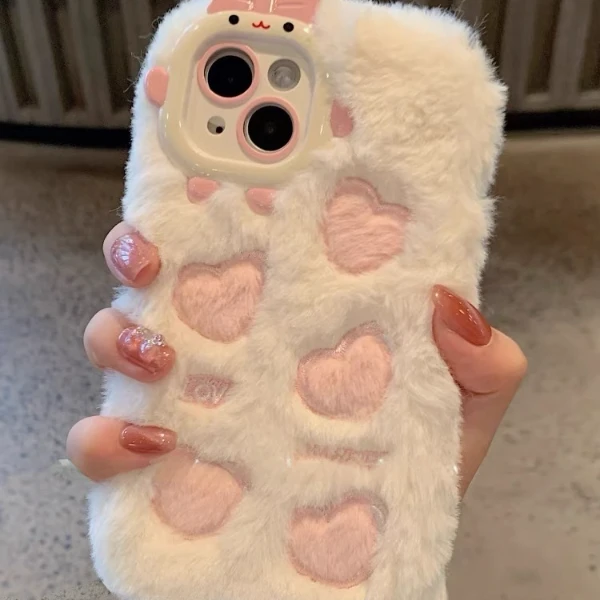 毛绒爱心怪兽苹果13手机壳iphone15promax高级14苹果13/12防摔11