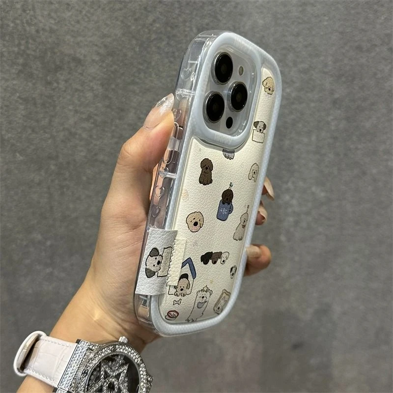 苹果15手机壳卡通涂鸦小狗iPhone15promax气囊14新款13磨砂12软壳