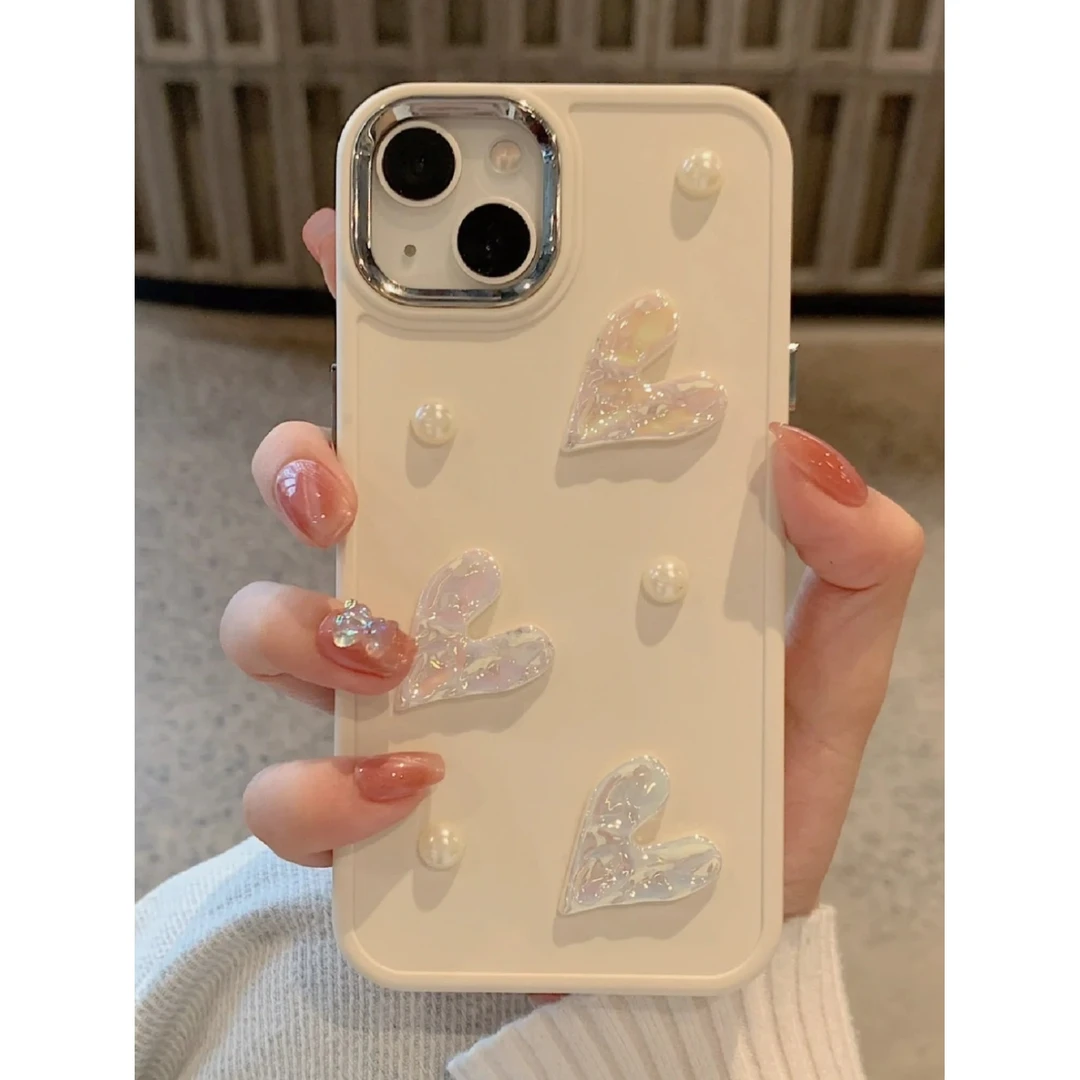 ins风小众立体珍珠爱心适用苹果14手机壳13promax新款iPhone12/11
