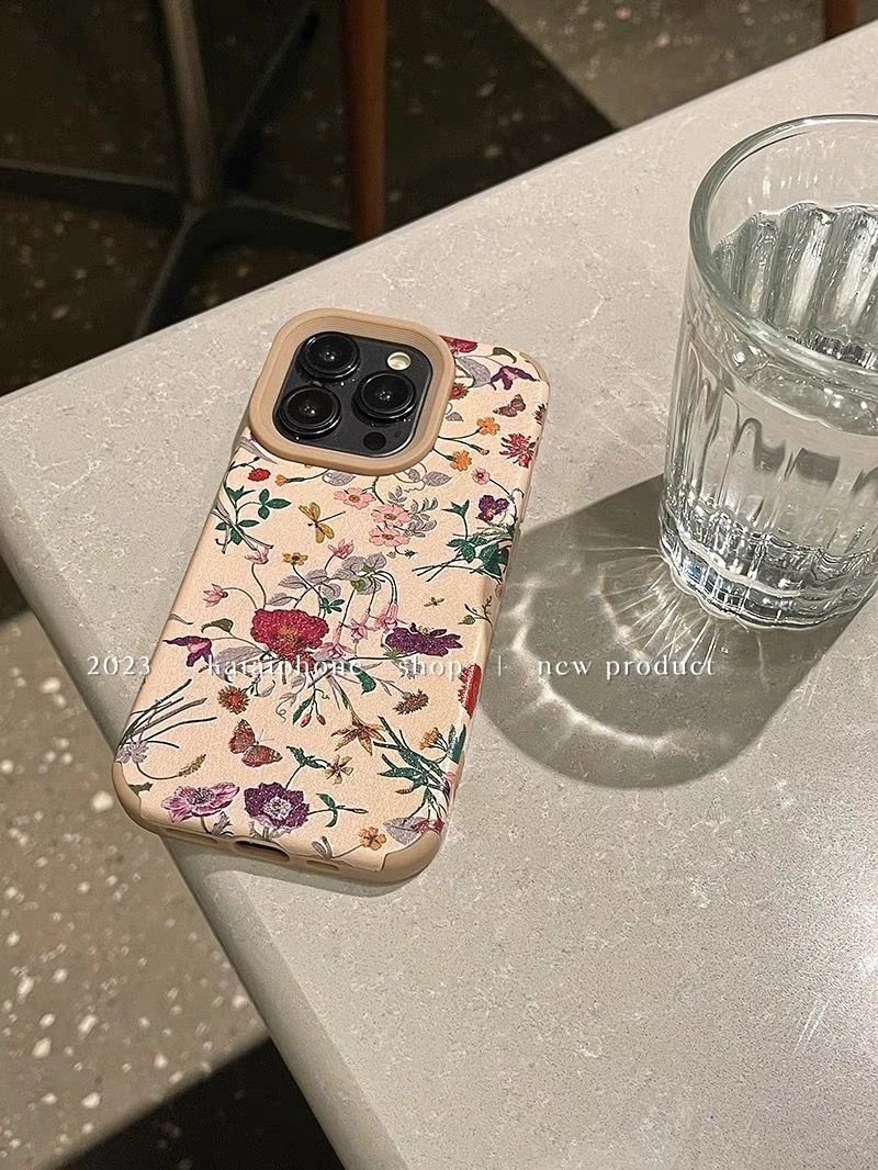皮质高级感小碎花适用苹果15/14promax手机壳iPhone13硬壳12/11女