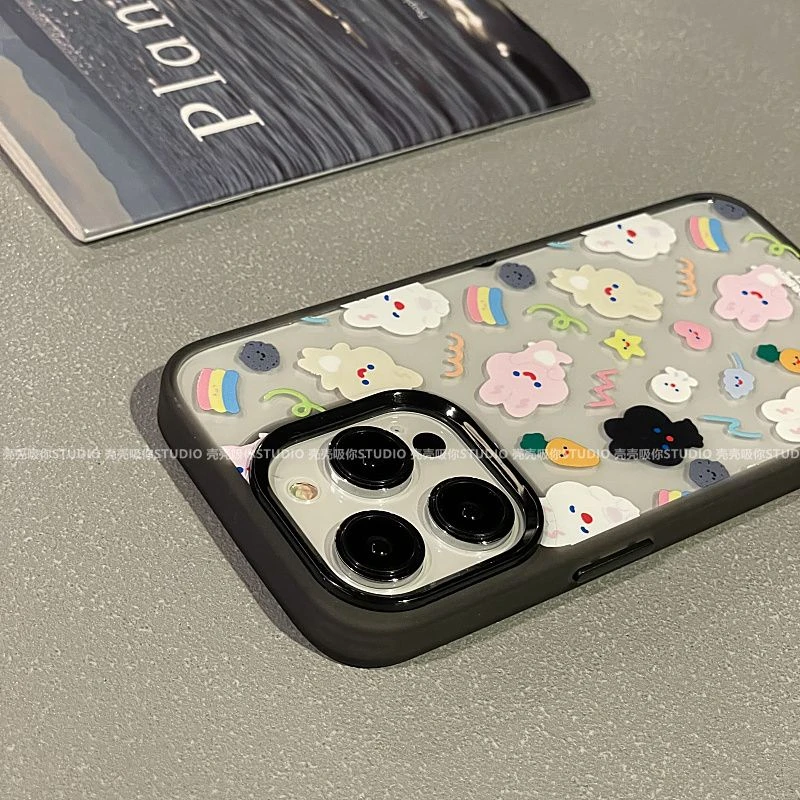 卡通涂鸦表情小兔适用iPhone14promax苹果13手机壳15磨砂12pro软1