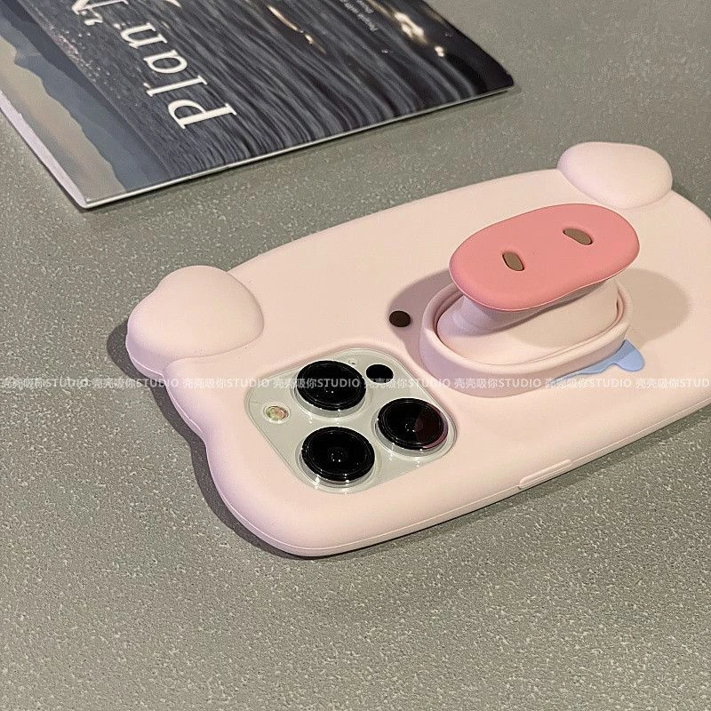 卡通猪鼻子立体支架苹果13手机壳iPhone14promax硅胶11pro软12/8p