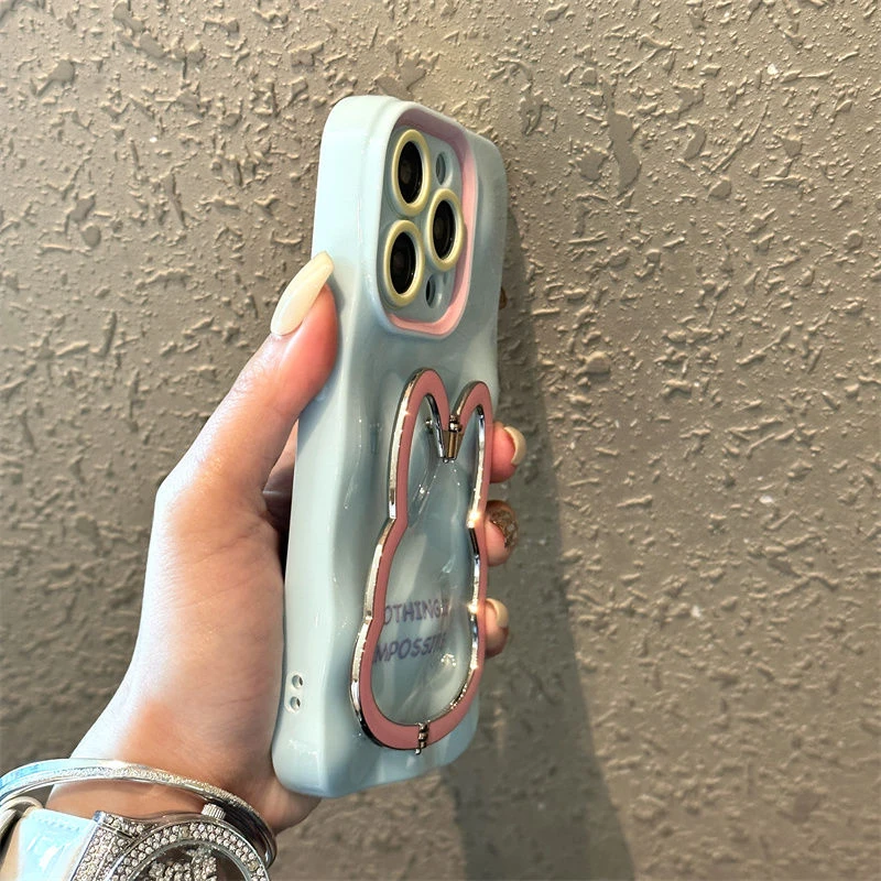 苹果14手机壳纯色兔子支架iPhone15promax简约小众13新款12硅胶11