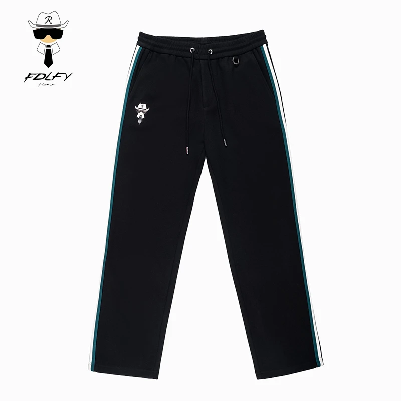 FDLFY老佛爷冬季新品轻奢时尚织带设计款加绒休闲裤百搭直筒卫裤