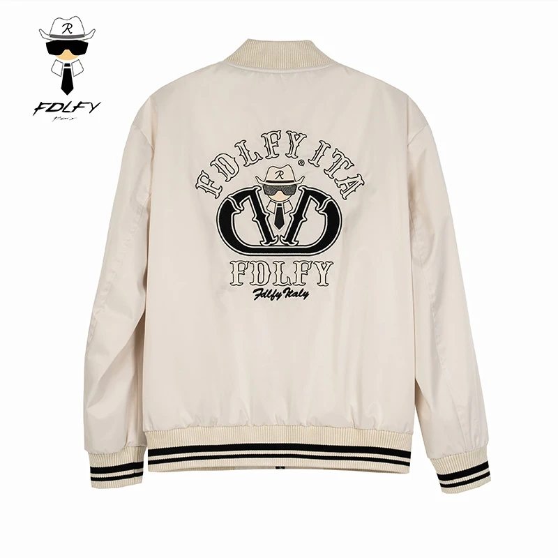 fdLfY老佛爷男士外套秋冬季休闲百搭棒球领条纹轻奢上衣高端夹克